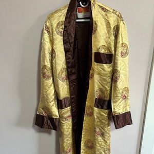 ORIENTAL Brand Kimono Mens Gold Brown Dragons Size 52 Large Silk Rayon Robe